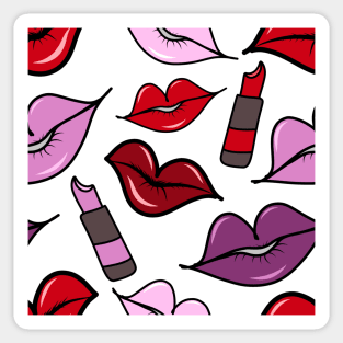 Pink, Red, and Purple Lips and Lipstick Doodle Pattern, made by EndlessEmporium Sticker